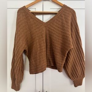 Pink Rose Brown V-Neck Sweater